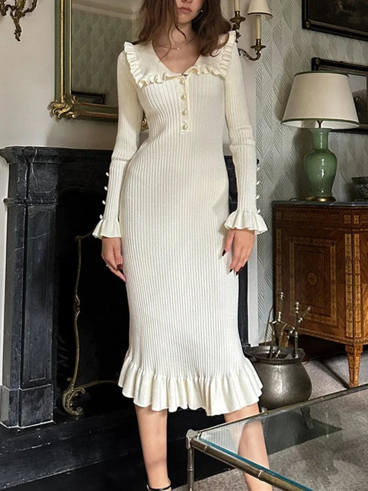 Discover High Waisted Dresses for Women featuring a graceful ruffled maxi silhouette, soft fabric, and elegant butterfly sleeves.
