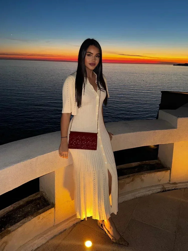 Shop knitted maxi dresses featuring stylish hollow-out designs, soft fabrics, and flattering silhouettes. Find versatile styles.