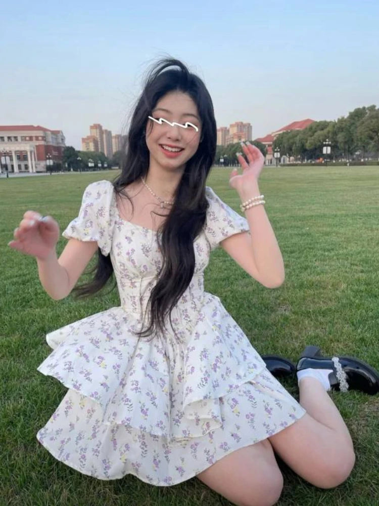Embrace effortless summer style with a floral high-waist dress inspired by Korean fashion, featuring a flattering fit.