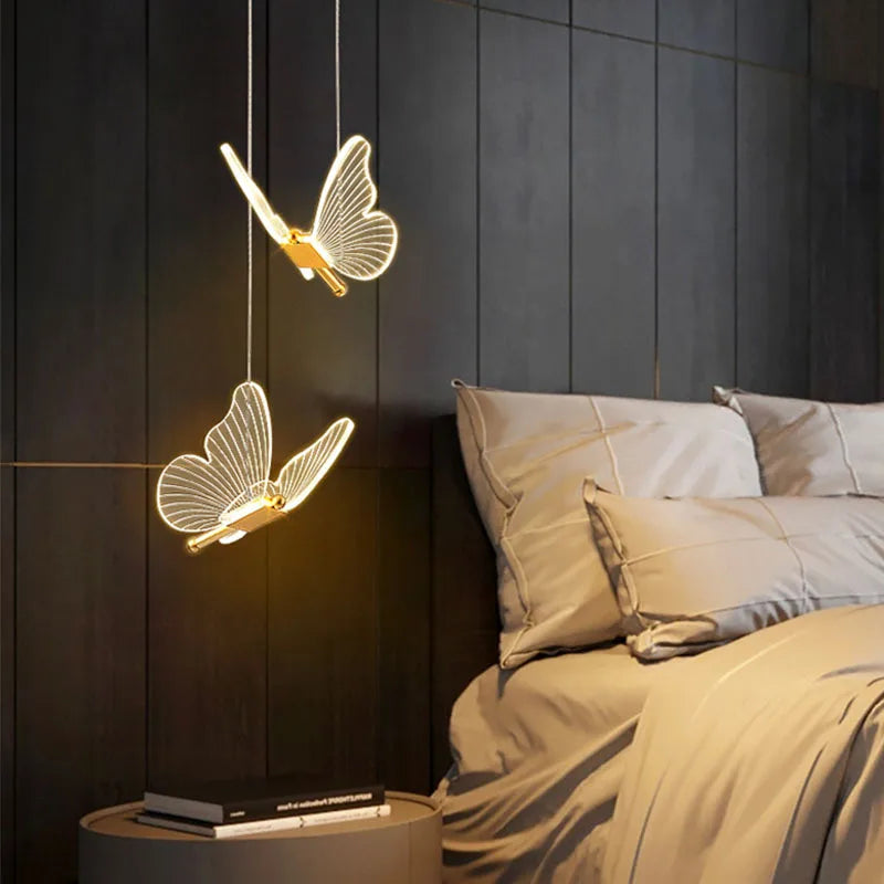 Create a warm modern mood at home with the Lustre LED Pendant Light Fixture styled as a butterfly lamp with included LED bulbs.