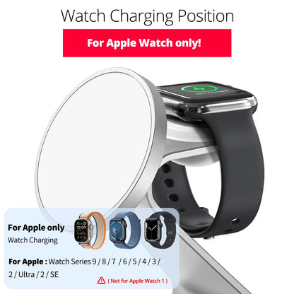 Get 3 in 1 Magnetic Wireless Charger for easy charging across your Apple devices with a holder & indicator built for daily charging.