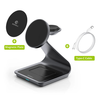 Get 3 in 1 Magnetic Wireless Charger for easy charging across your Apple devices with a holder & indicator built for daily charging.