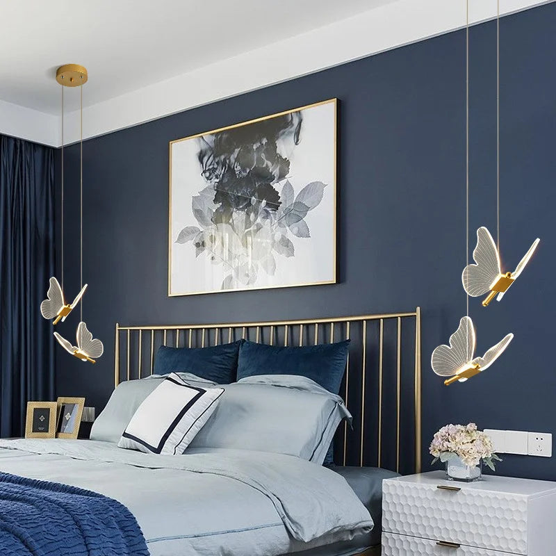 Create a warm modern mood at home with the Lustre LED Pendant Light Fixture styled as a butterfly lamp with included LED bulbs.