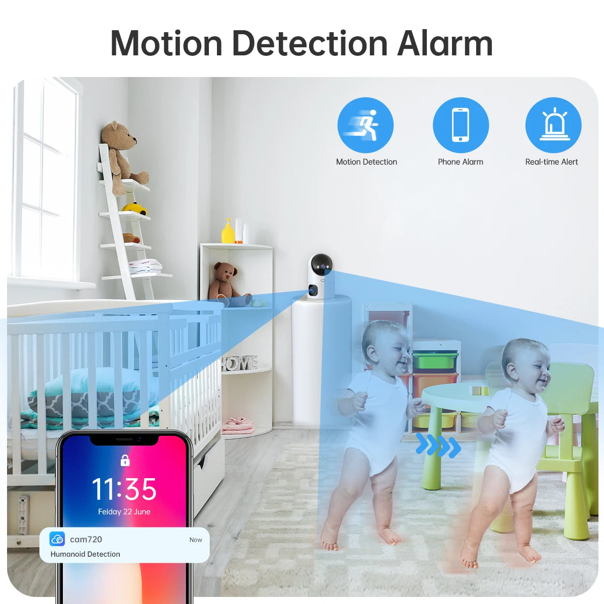 Watch over your baby at home using a Dual Lens Security Camera with motion tracking for reliable nursery monitoring.