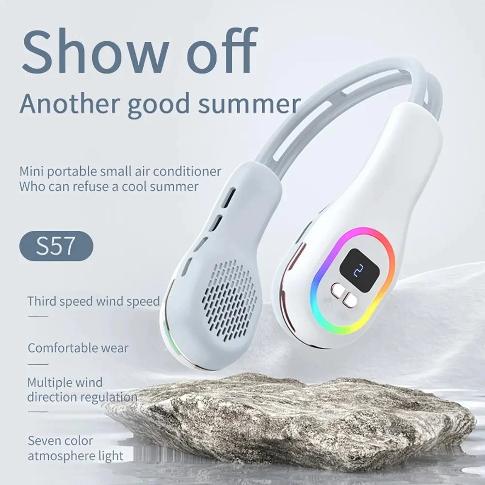 Order Rechargeable Neck Fan for hands-free cooling that provides adjustable airflow and a comfortable bladeless design.