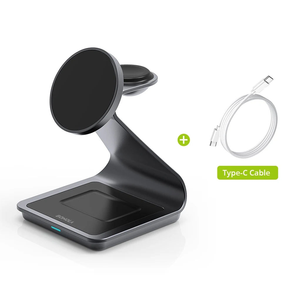 Get 3 in 1 Magnetic Wireless Charger for easy charging across your Apple devices with a holder & indicator built for daily charging.