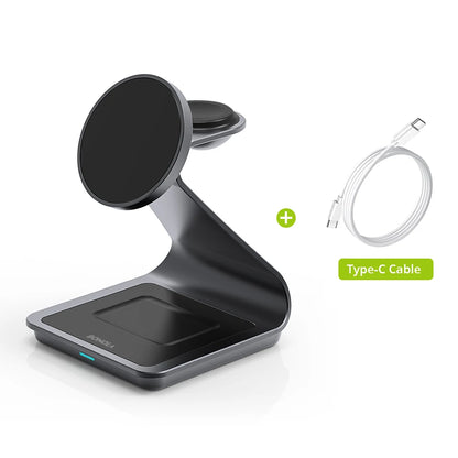 Get 3 in 1 Magnetic Wireless Charger for easy charging across your Apple devices with a holder & indicator built for daily charging.