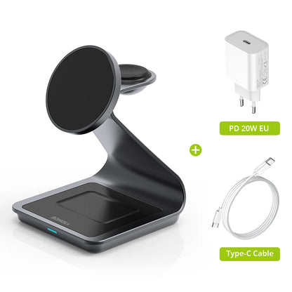 Get 3 in 1 Magnetic Wireless Charger for easy charging across your Apple devices with a neat holder and indicator built for daily charging.