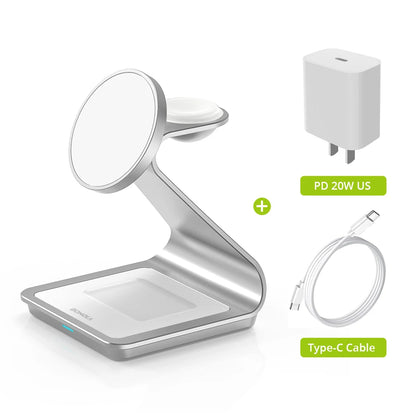 Get 3 in 1 Magnetic Wireless Charger for easy charging across your Apple devices with a neat holder and indicator built for daily charging.