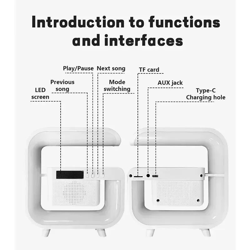 Shop Wireless Charger Stand with Bluetooth speaker and RGB night light for phone charging and relaxing sound at home or work.