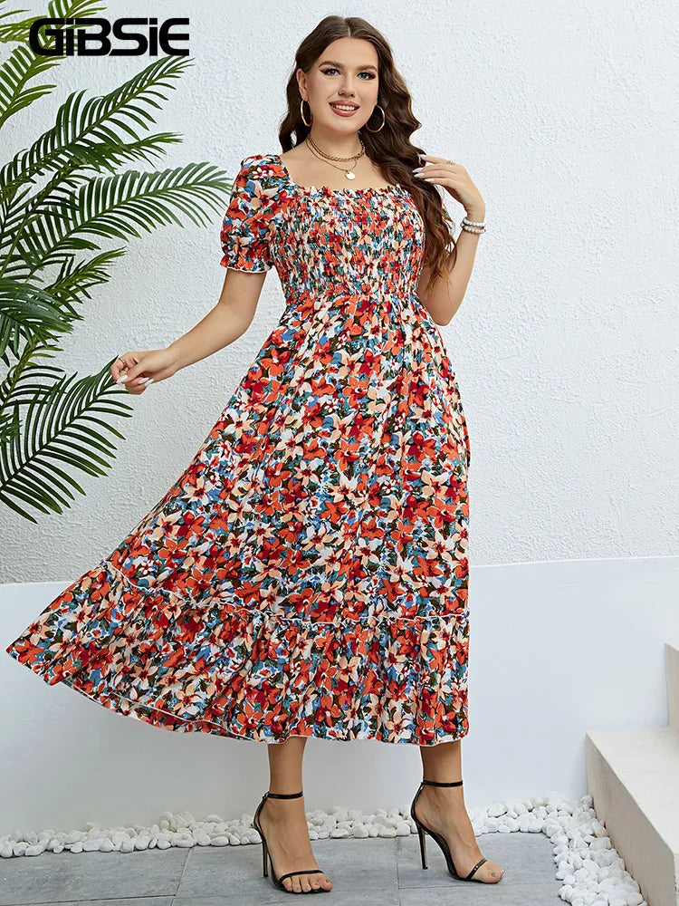 Find the perfect plus size floral maxi dress with an elegant A-line shape, comfortable fit, ideal for everyday wear & occasions.