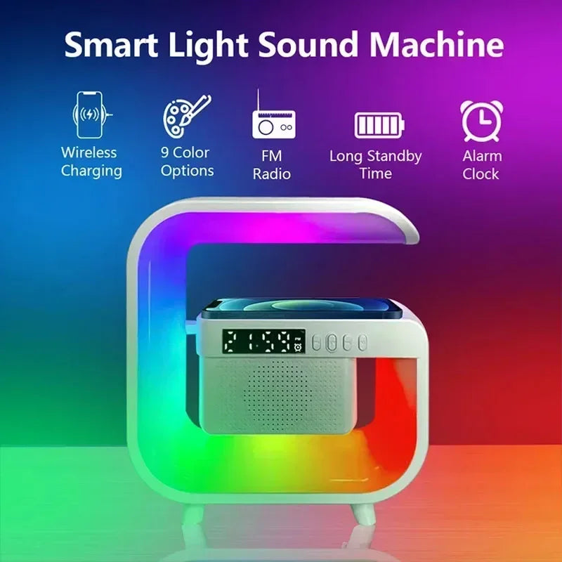 Shop Wireless Charger Stand with Bluetooth speaker and RGB night light for phone charging and relaxing sound at home or work.