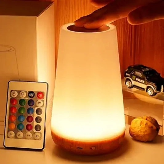Order a Rechargeable Dimmable Touch Lamp for soft bedside lighting with 13 RGB colors that create a cozy glow for relaxing nights.