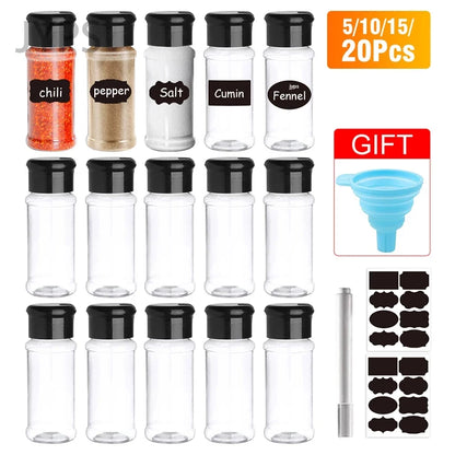 5/10/15/20PC Jars for spices Salt and Pepper Shaker Seasoning Jar spice organizer Plastic Barbecue Condiment Kitchen Gadget Tool