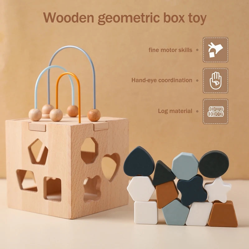 Montessori Toys Wooden Activity Cube Multifunctional Baby Geometric Shape Busy Box Toy Baby Early Education Learning Sensory Toy