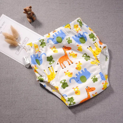 B Caton Cartoon Print Reusable Baby Diaper 6-layer Waterproof Cotton Diaper Cloth for Baby Breathable Training Pants Toddler