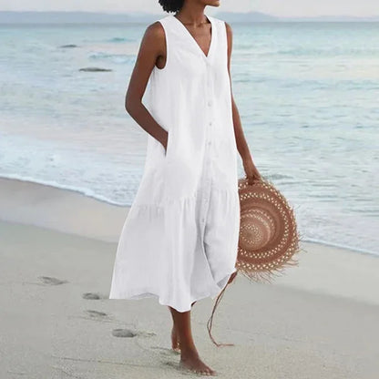 Loose Patchwork V-Neck Midi Dress
