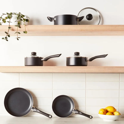 Basics Non-Stick Cookware 8-Piece Set, Pots and Pans, Black
