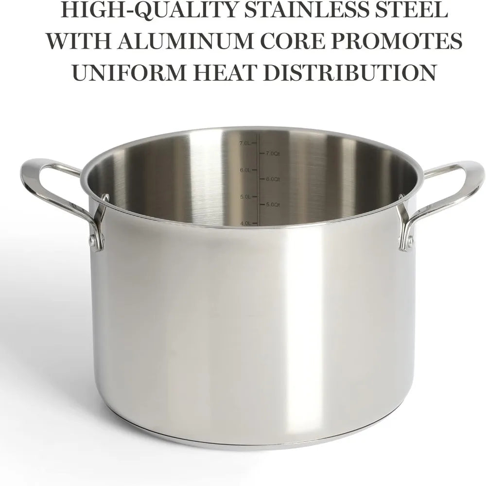 Castelle 10 Piece 18/8 Stainless Steel Induction Safe Pots and Pans Non-Toxic Cookware Set