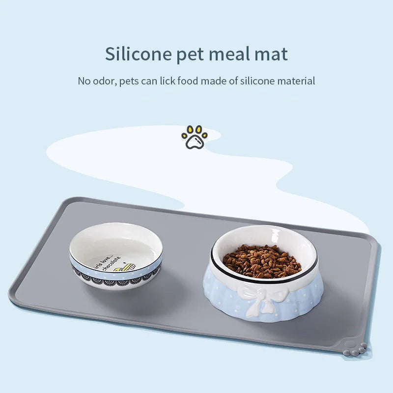 Silicone Dog Cat Bowl Mat Non-Stick Pet Fountain Tray Food Pad Puppy Dogs Feeding Drinking Mat Easy Washing Placemat