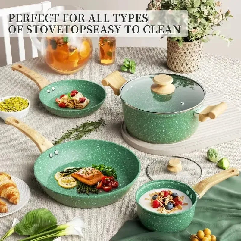 Hot Selling Innerwell Kitchen Frying Pan Stockpot Milk Pot 8Pcs/Sets with Lid Nonstick Nontoxic Cookware Suitable All Stoves