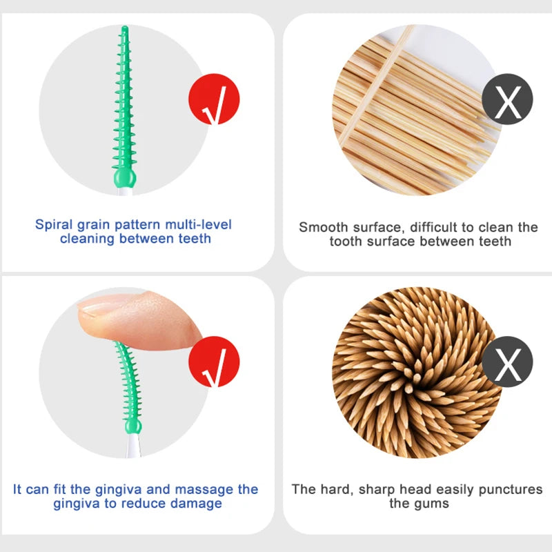 200 Pieces/Box Green Plastic Interdental Silicone Brush Dental Toothpicks With Threaded Oral Cleaning Tools