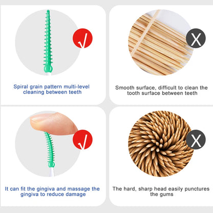 200 Pieces/Box Green Plastic Interdental Silicone Brush Dental Toothpicks With Threaded Oral Cleaning Tools