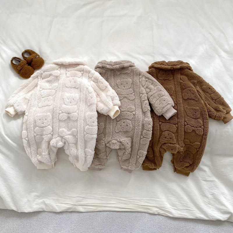 IYEAL Winter Baby Boys Girls Home Jumpsuit  Plush Jumpsuit Super Cute Baby Bear Pocket Pajama Creeper