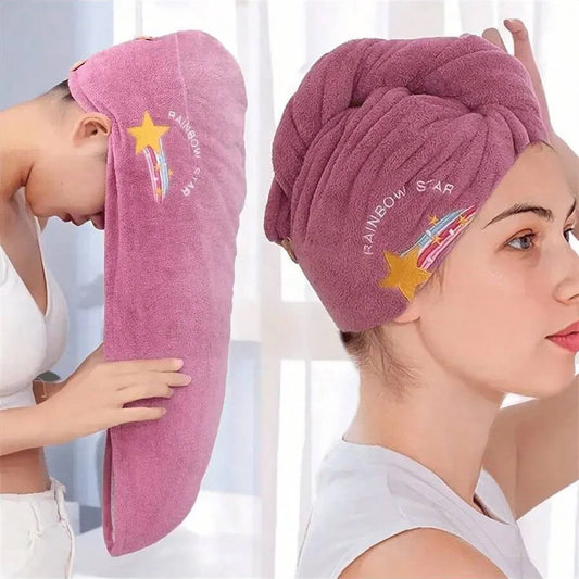 1Pc Embroidery Style Hair Drying Cap, Coral Fleece Thickened Hair Towel for Bathroom, Women's Absorbent Quick Drying Shower Cap,