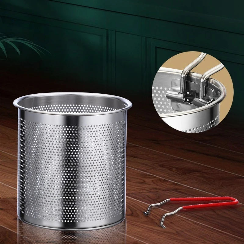 Stainless Steel Deep Fryer with Strainer Basket - Multi-Purpose Tempura & Chicken Frying Pan for Home/Commercial Use