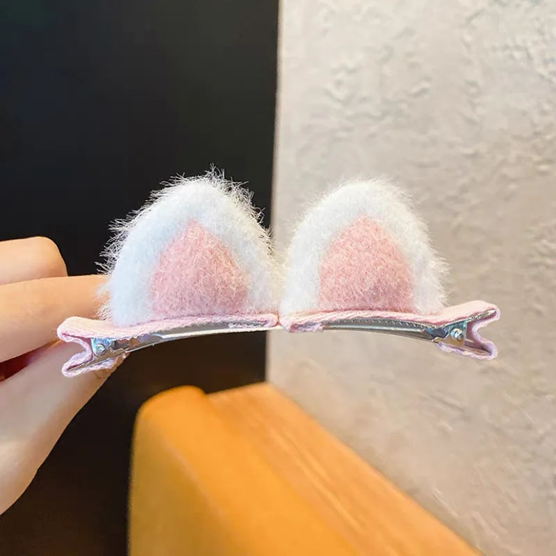 Plush Cat's Ears (Steamed Cat-Ear Shaped Bread) Children's Hair Clip Cute Cartoon Stereo Clip Little Girl's Hair Clip Clip Korea