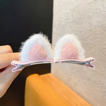 Plush Cat's Ears (Steamed Cat-Ear Shaped Bread) Children's Hair Clip Cute Cartoon Stereo Clip Little Girl's Hair Clip Clip Korea