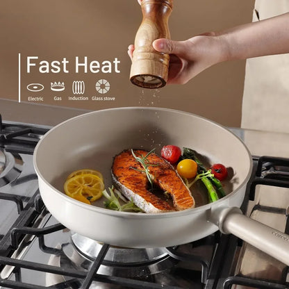 16pcs Pots and Pans Set Non Stick, Nonstick Kitchen Cookware Sets, Induction Cookware Sets with Stay-Cool Handle,Beige and Taupe