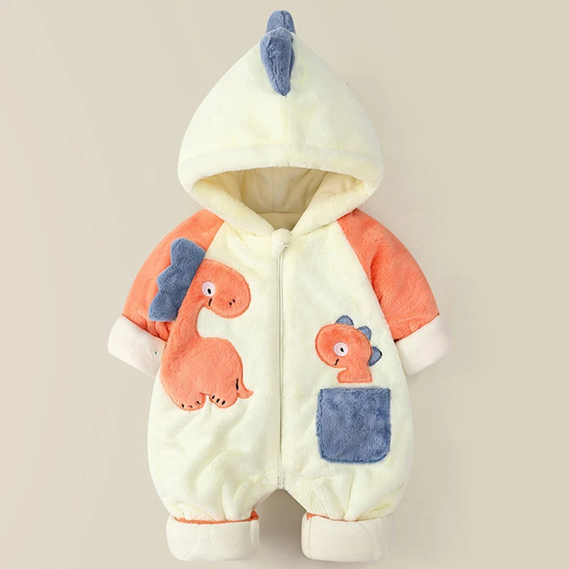 IYEAL Winter Baby Girls Boys Cute Cartoon Hooded Animals Newborn Clothes Overalls Kids Outerwear Warm Flannel Plush Jumpsuit