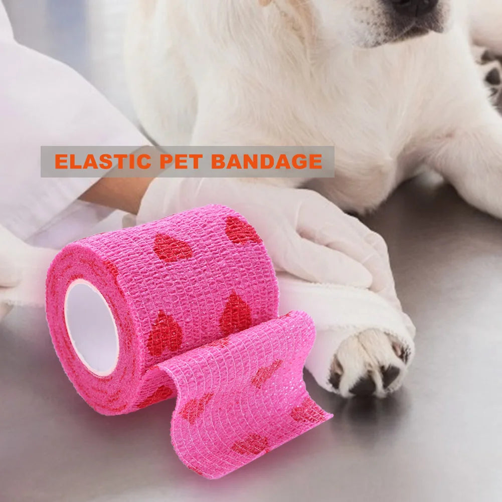 Rose Red Heart Rolls Bandages Elastic Nonwovens Bandage Non-woven Practical Beautiful Eco-friendly Elastoplast for Pets Animal
