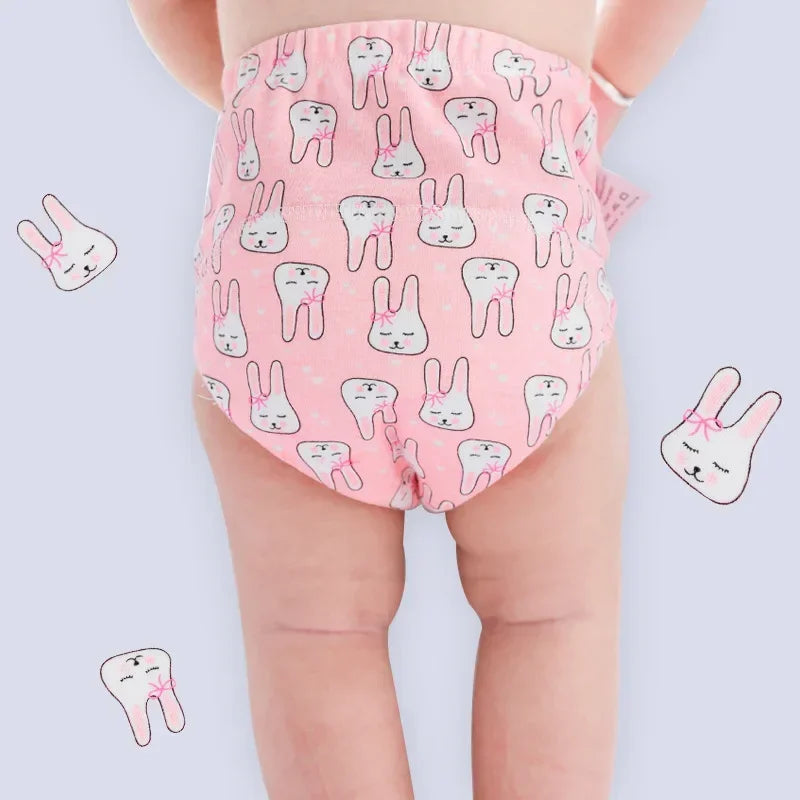 B Caton Cartoon Print Reusable Baby Diaper 6-layer Waterproof Cotton Diaper Cloth for Baby Breathable Training Pants Toddler