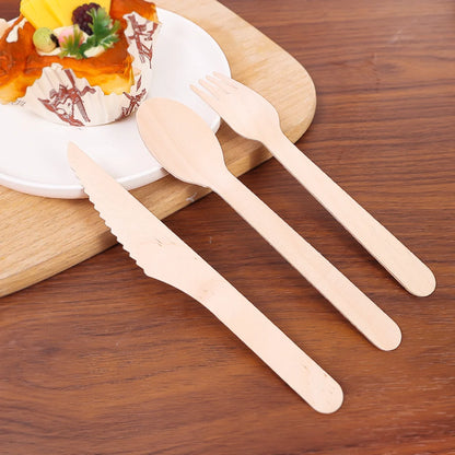 100pcs Wooden Knife Fork Spoons Disposable Tableware Sets Kitchen Utensil for Cakes Desserts Wedding Birthday Party Supplies