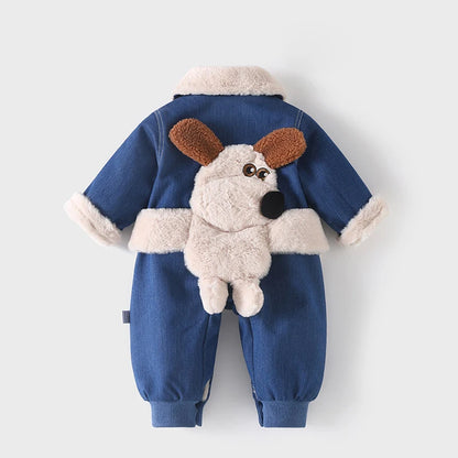 IYEAL Winter Thickened Baby Boys' Denim Outwear Long Sleeve Rompers Newborn Baby Warm Fleece Overalls