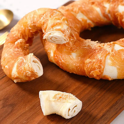 High-looking Dog Cowhide Chicken & Duck Doughnuts Shaped Small & Medium Dogs Pet Teething Bars Large Bite Resistant Dog Snacks