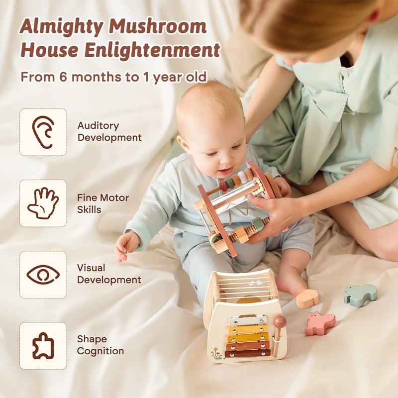 Baby Wooden Montessori Toys Mushroom Building Blocks Puzzle Toys Baby Wooden Musical Instrument Early Education Toys Child Gift