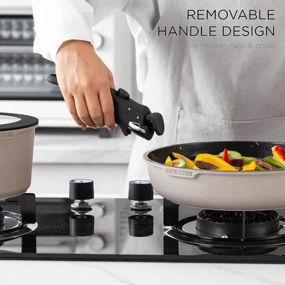 Country Kitchen 16 Piece Pots and Pans Set - Healthy Safe Ceramic Nonstick Kitchen Cookware with Soft Touch Removable Handle
