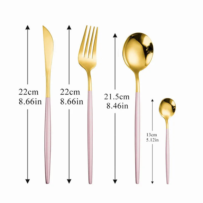 Pink Gold Stainless Steel Cutlery Set Dinnerware Flatware   Silverware Knife Fork Spoon Dinner Dishwasher Safe Dropshipping