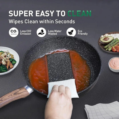 Clearance on Pots and Pans Set Non Stick, 15 Pcs Non Toxic Hammered Cookware Set, Black Granite Induction Kitchen Cooking Sets
