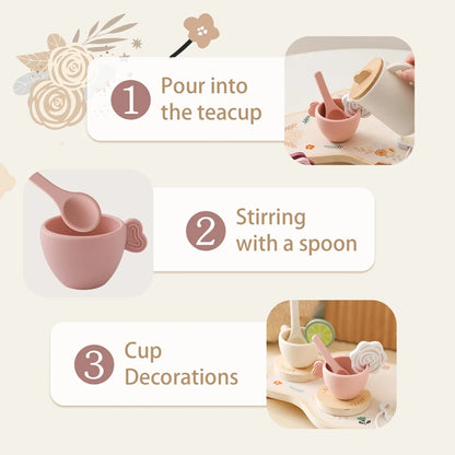 Kids Wooden Montessori Toys Afternoon Tea Toy Set Cake Tea Time Playset Toddler Pretend Play Game Kitchen Accessories Toys Gifts