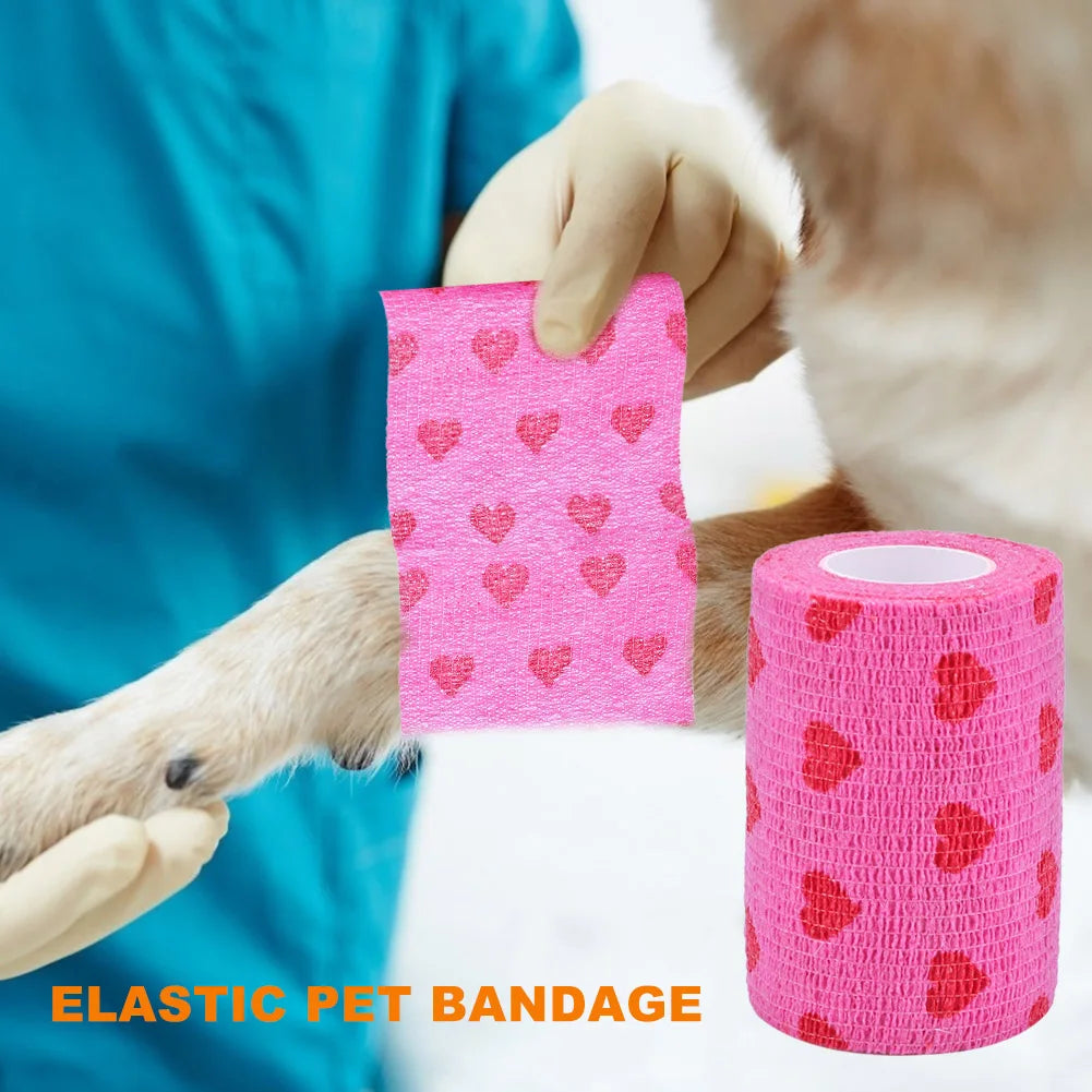 Rose Red Heart Rolls Bandages Elastic Nonwovens Bandage Non-woven Practical Beautiful Eco-friendly Elastoplast for Pets Animal