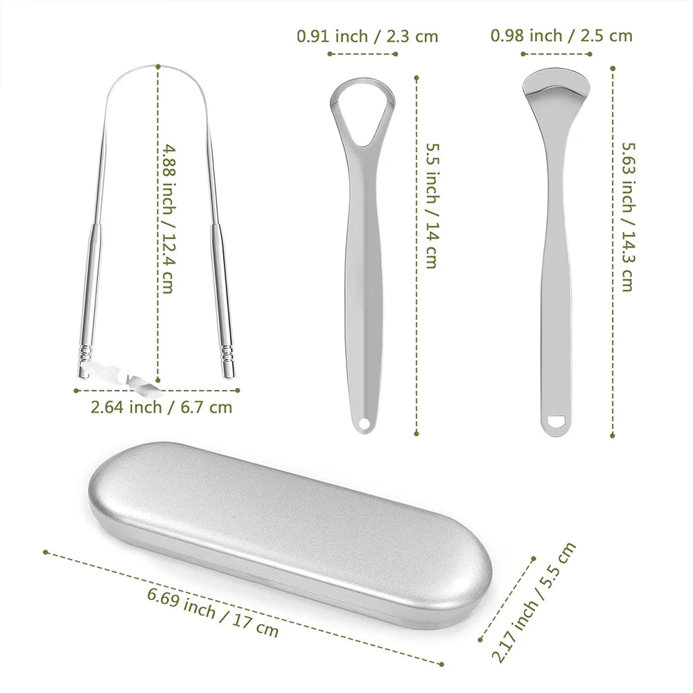 Premium Stainless Steel Tongue Scraper Cleaner Set Fresh Breath Cleaning Coated Oral Hygiene Tool Portable Travel Handy Carry