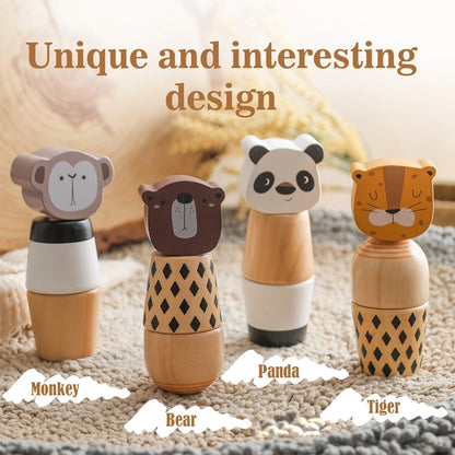 Baby Beech Wooden Montessori Animals Screw Nut Assembly DIY Toys Animal Color Matching Blocks Early Educational Puzzle Toys Kids