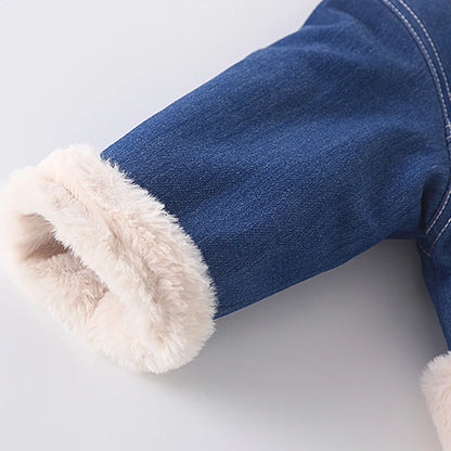 IYEAL Winter Thickened Baby Boys' Denim Outwear Long Sleeve Rompers Newborn Baby Warm Fleece Overalls