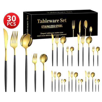 Ins style Portuguese tableware stainless steel knife and fork spoon 30-piece set light luxury western food six-person tableware