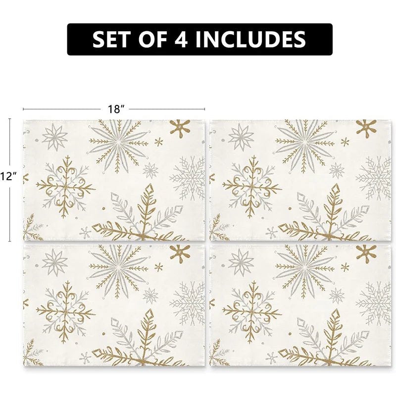 4Pcs Christmas Tree Elk Placemat Linen Dining Table Mats Coaster Bowl Coffee Cup Pad Mat 2024 Navidad Home Kitchen Decoration